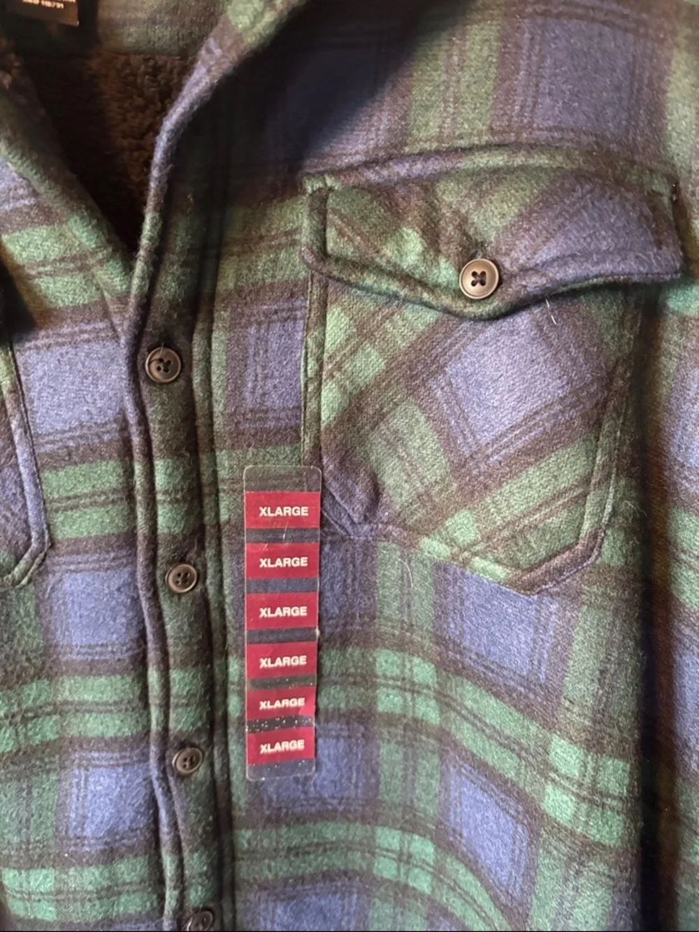 Men's Green & Navy Plaid Fleece-Lined Shirt Jacket
